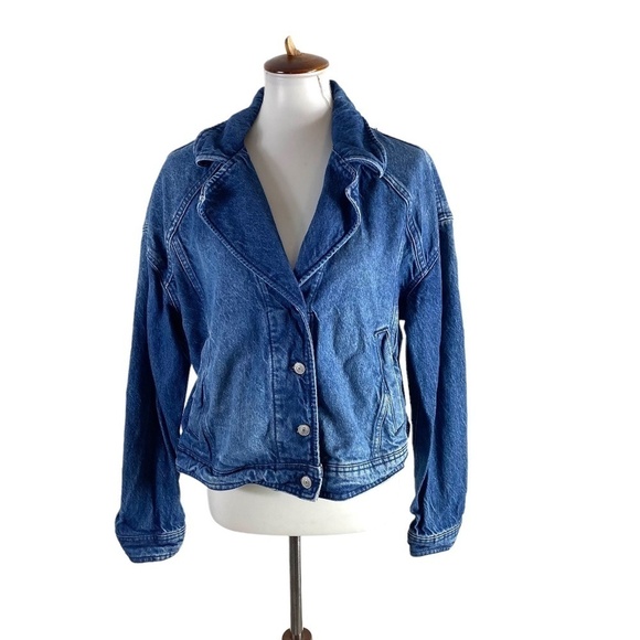 Free People Crop Denim Trucker Jacket in Gemini Wash SZ L - Picture 6 of 8